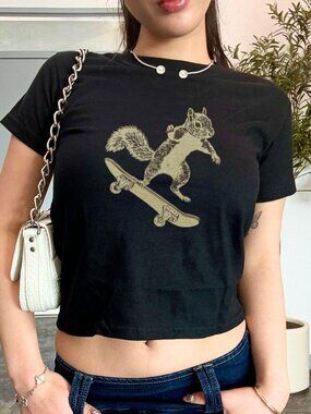 Skateboard squirrel meme, Y2K shirt, Vintage style Y2K tshirt